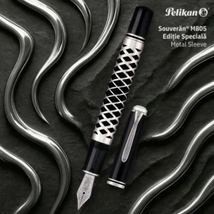 Stilou Ediție Specială Metal Sleeve Souverän® M805, peniță F aur 18k, manson argint prelucrat cu laser