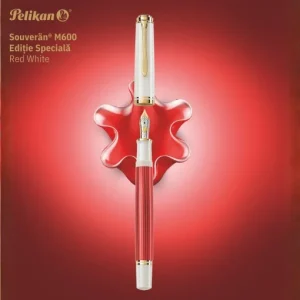 Stilou Editie Specială Red-White Souverän® M600, peniță F din aur 14k, accesorii aur 24k