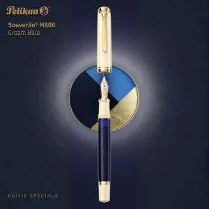 Stilou Souverän® M800 Cream Blue, peniță M aur 18k, accesorii aur 24k