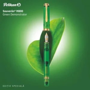 Stilou Souverän® M800 Green Demonstrator, peniță M aur 18k, accesorii aur 24k