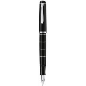 Stilou Pelikan M215 M Rings, piston, peniță oțel inoxidabil, corp negru cu inele metalice